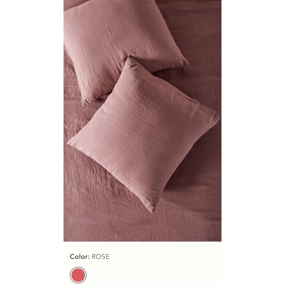 Anthropologie Stitched Linen Euro‎ Pillow Sham 26" 100% Linen Bedding 1 Rose